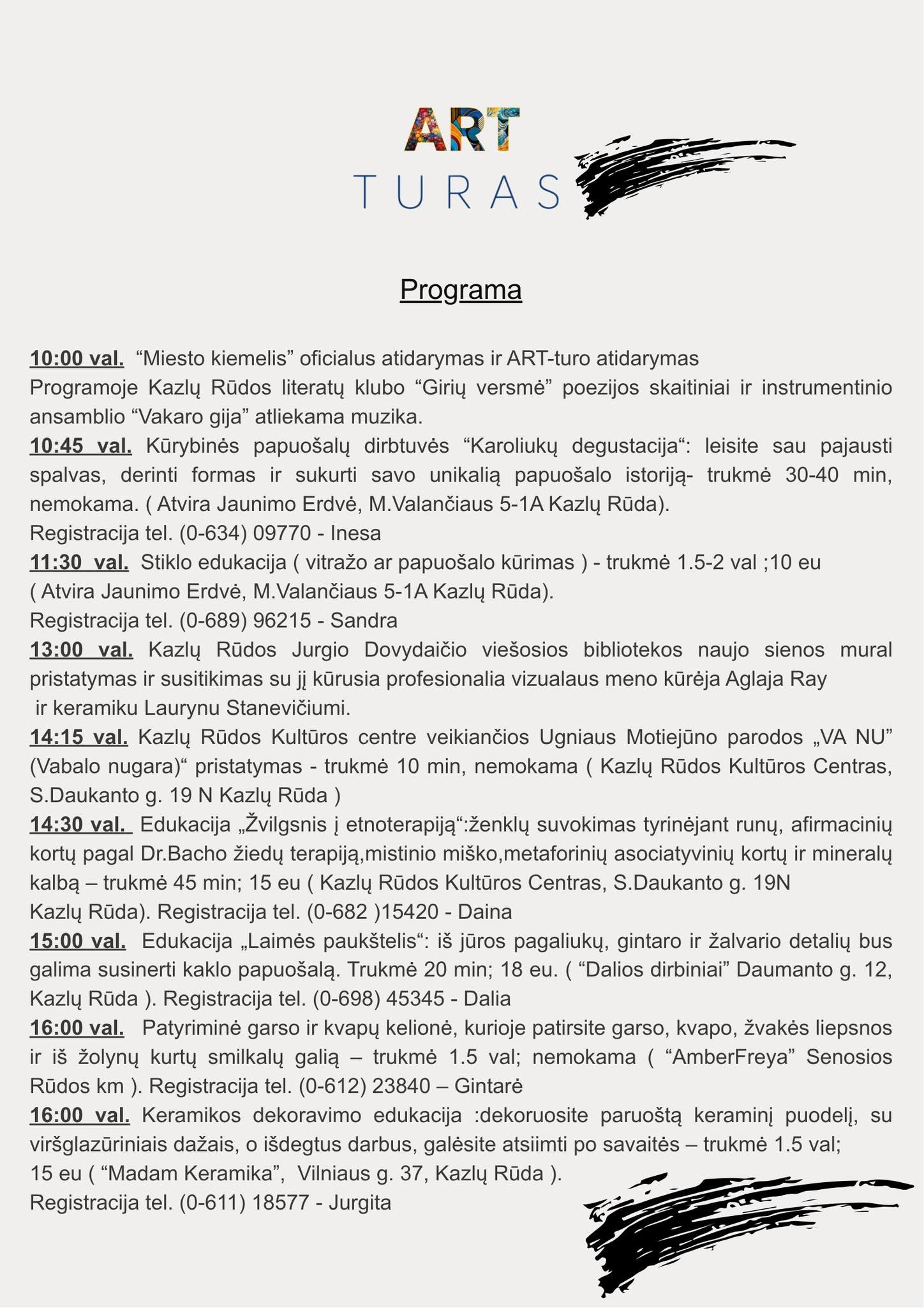 Kultūrinė kelionė „ART-turas“ Programa